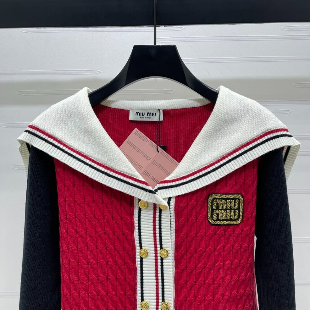 Miu Miu 2025 latest color-block shawl collar knitted cardigan - Picture 8 of 8